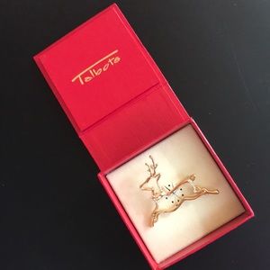 Talbots Gold tone reindeer pin new Christmas